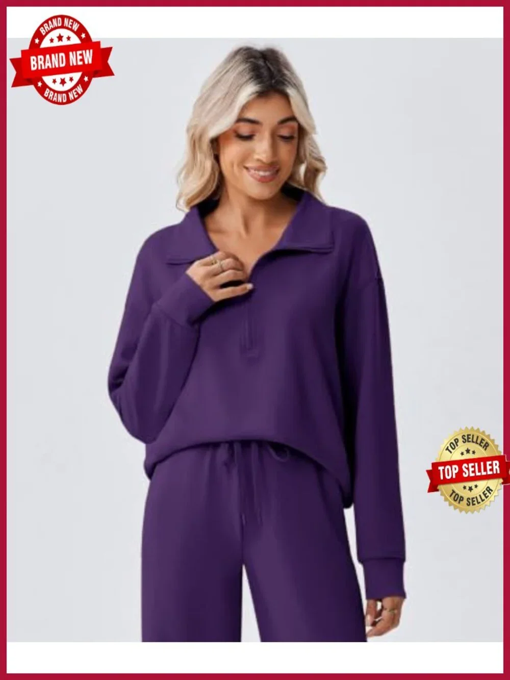 Women's 2 Piece Lounge Set Half Zip Sweatshirt Straight Leg Pants Loose Fit